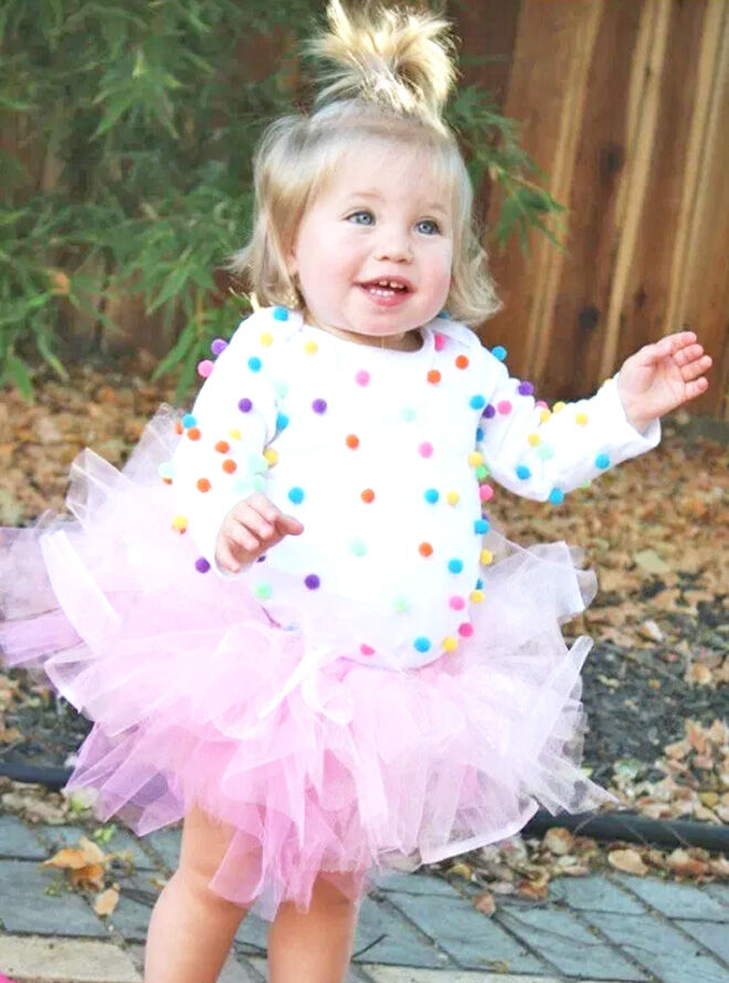 Little girl in a Cupcake costume dressed for trick or treating