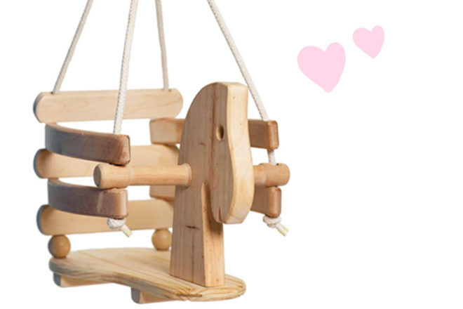 Wooden horse toddler swing, Squeak & Giggle