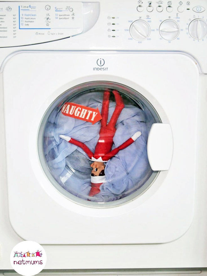 Easy Elf on the Shelf ideas washing machine