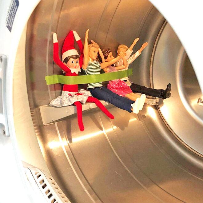 Easy Elf on the Shelf ideas washing machine ride