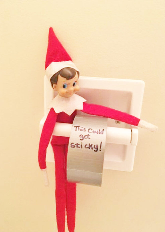 Easy elf on the shelf toilet paper switch