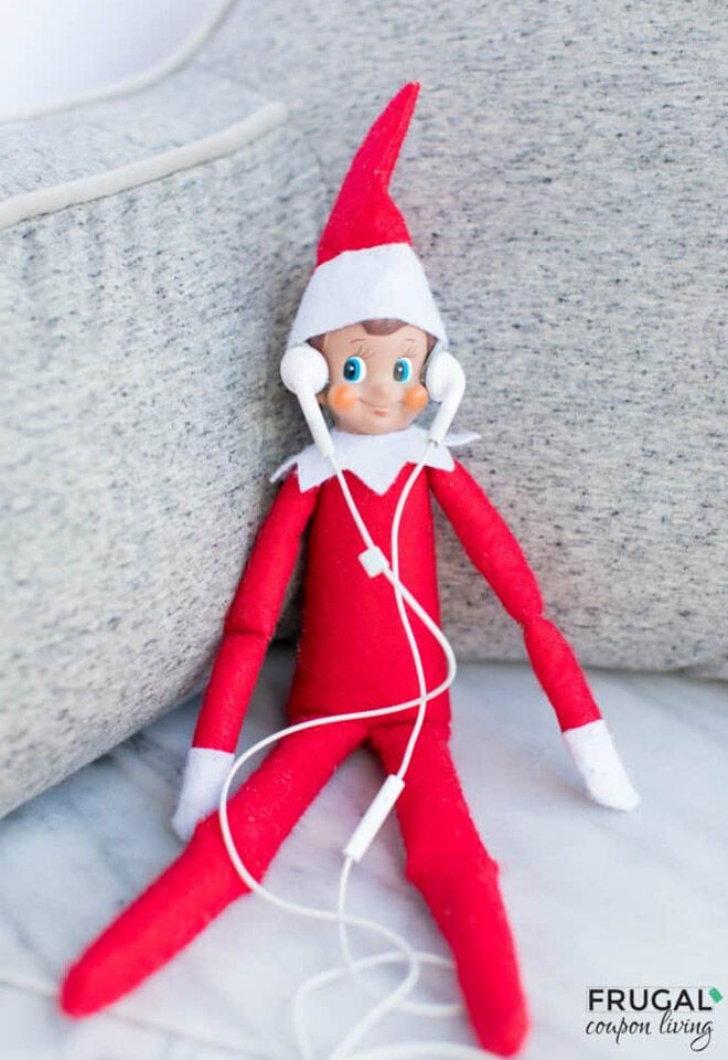 Elf on the Shelf listening to music