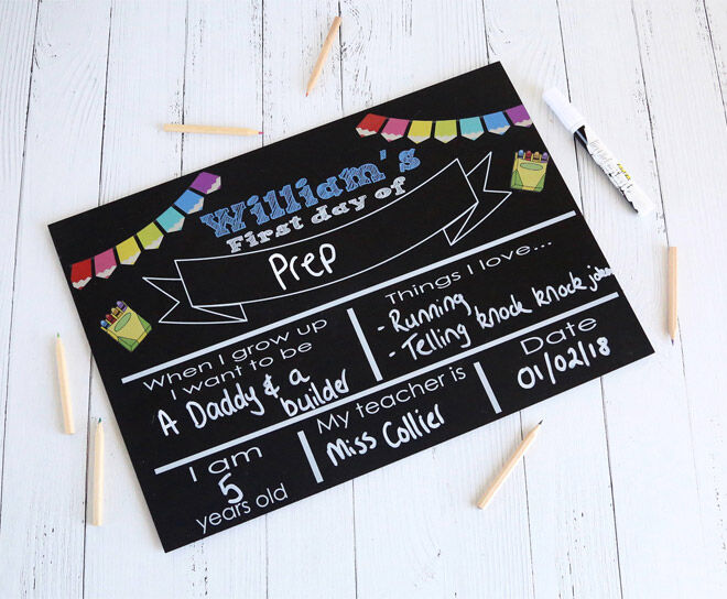Personalised first day of school chalkboard
