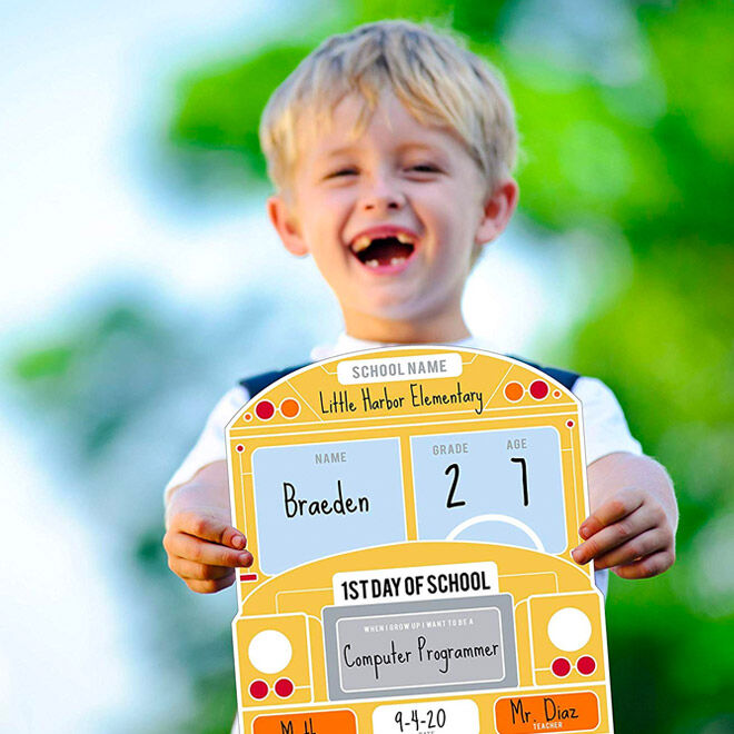 School bus sign for the first day of school