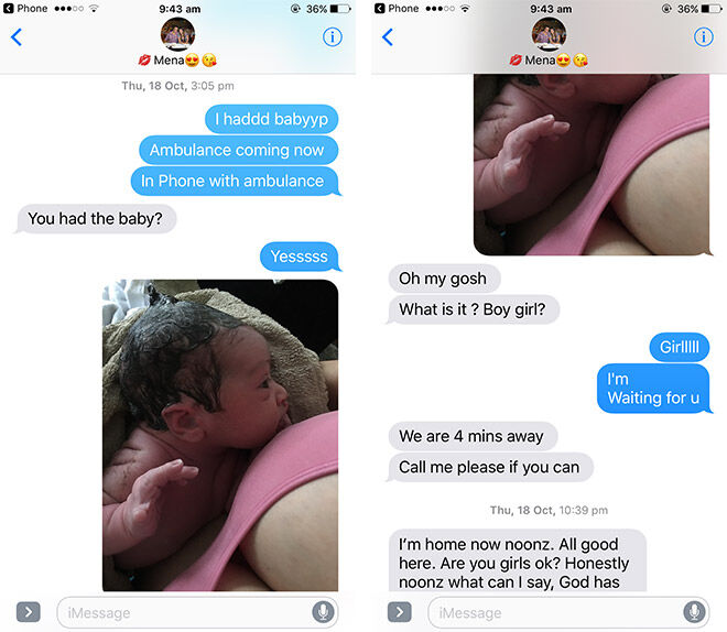 Mum reveals accidental home birth to husband in text