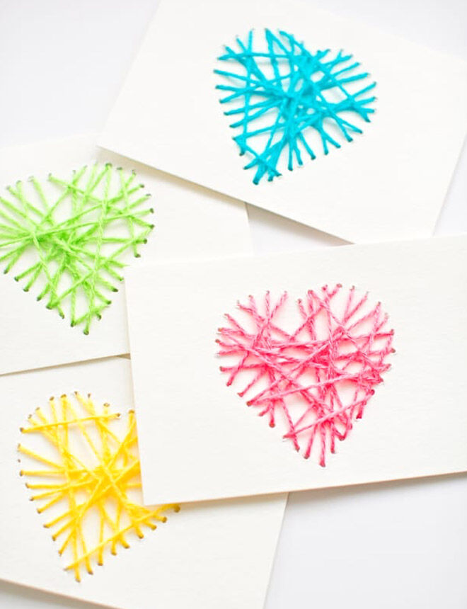 DIY Mother's Day card idea: string hearts