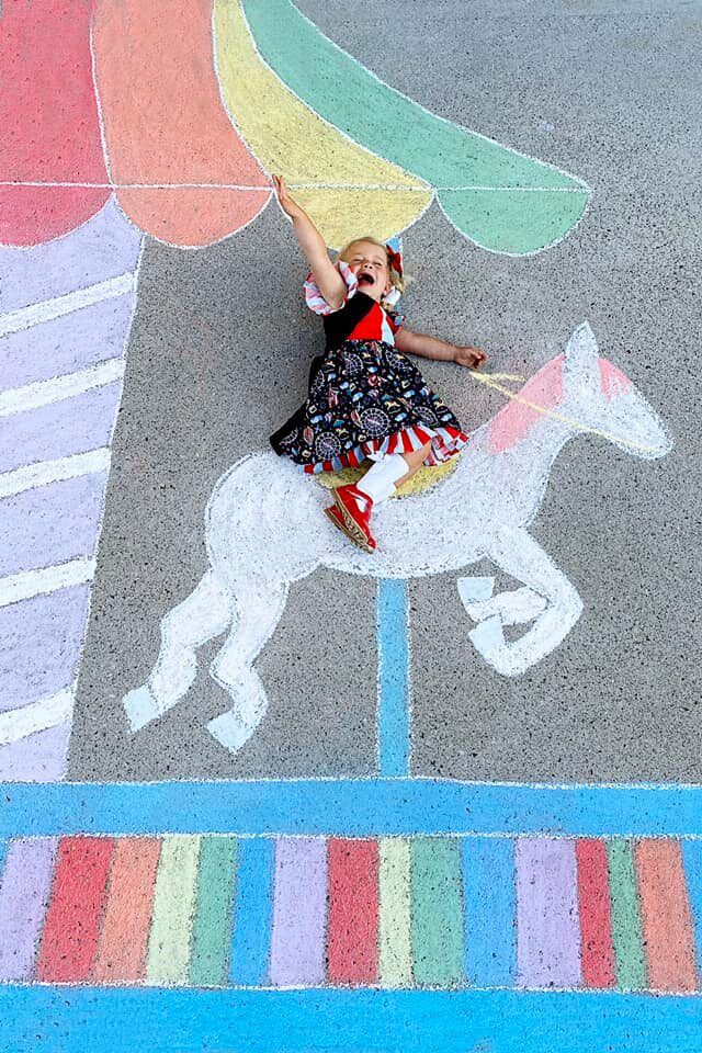 Abbey Burns Tucker side walk chalk art pony ride