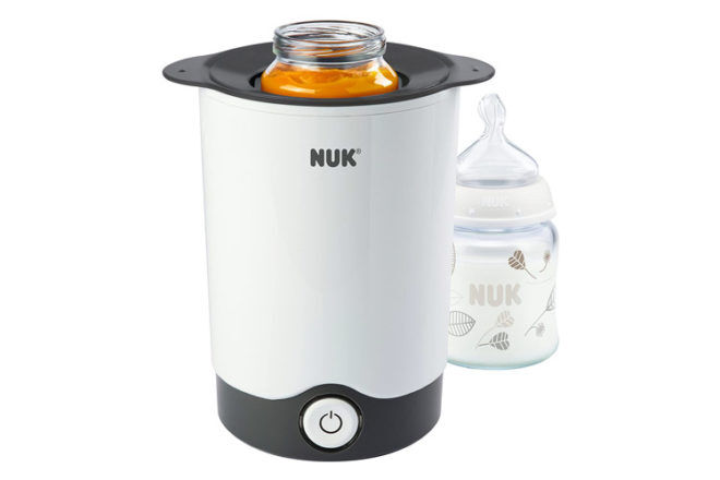 NUK bottle and food warmer showing a pot of baby food being heated
