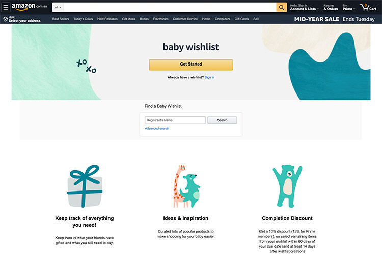 amazon baby wishlist free gift australia