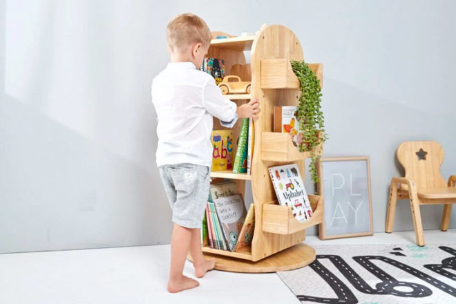 Best Kids Bookshelf: Mesasilla Revolving Solid Wood Bookcase