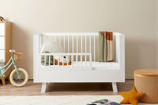 The Aspen Classic Cot from Mocka converted into a toddler bed