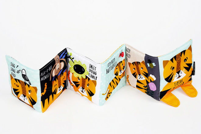 Best Gifts and Toys for 3 Month Olds: Wee Gallery Tip Toe Tiger Cloth Book