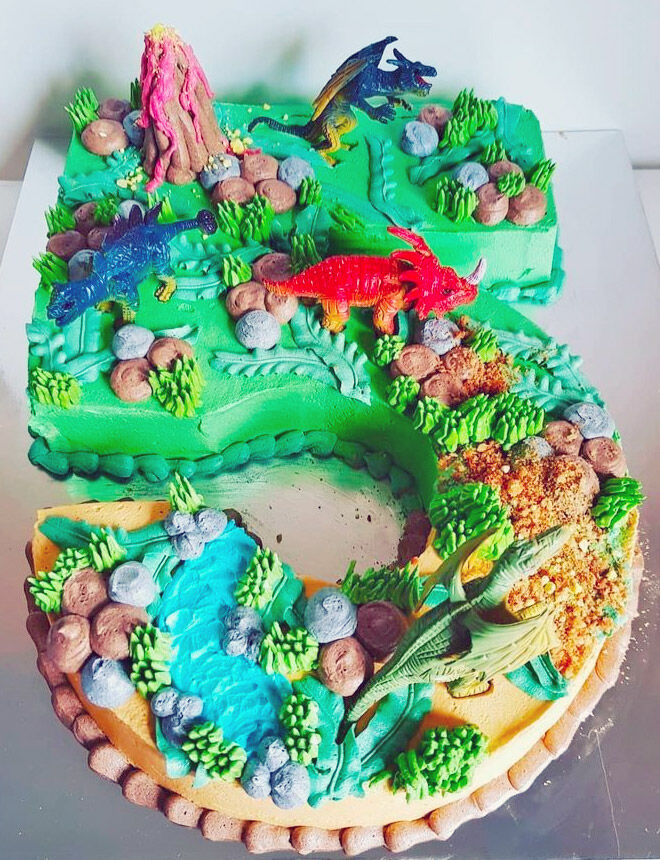 dinosaur number cake