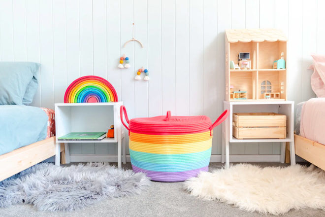 Best Nursery Storage Basket: Love Indi Lou Rainbow Rope Basket