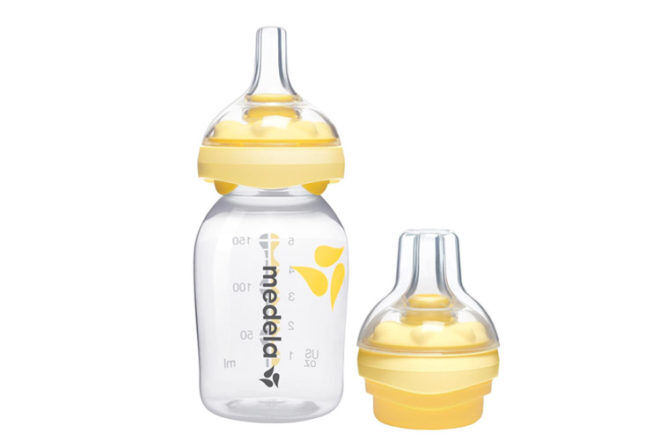 Medela Calma Baby Feeding Bottle showing the unique shaped nipple teat and options