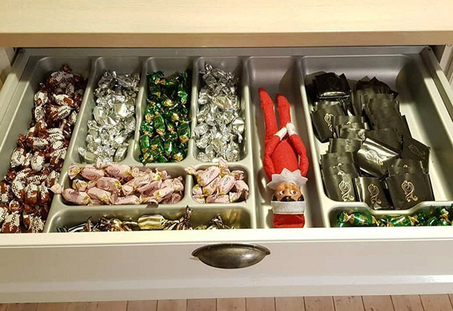 Elf on the Shelf cutlery drawer
