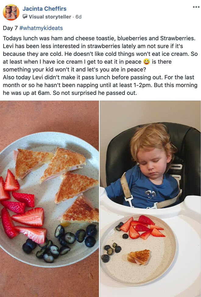Jacinta Cheffirs photos of toddler meals babyU