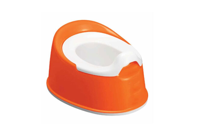 Orange plastic potty with white insert