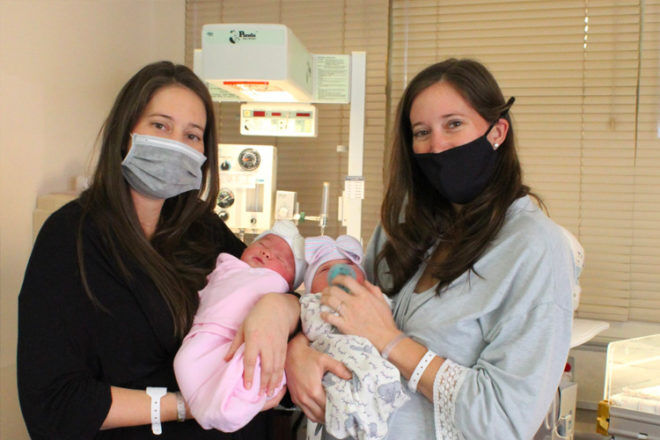 Twin sisters give birth on their birthday