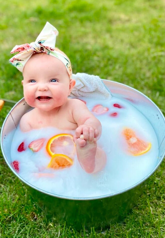 Baby milk bath photo shoot