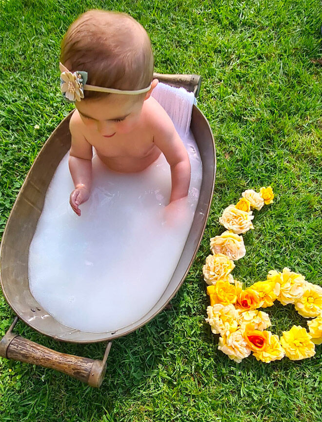 DIY baby milk bath milestone