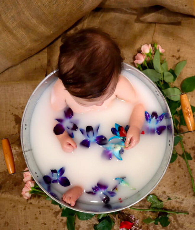 Natural baby milk bath photos