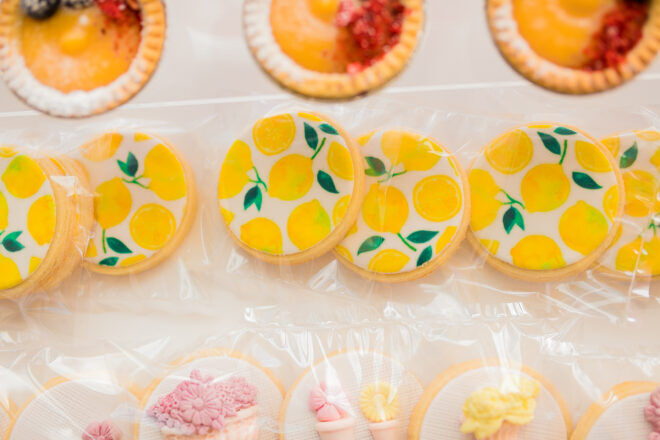 Lemon themed baby shower cookies