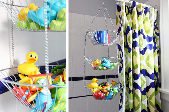 Fruit Basket Hack for Bath Toy Storage