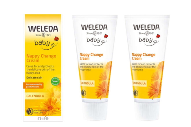 WELEDA Calendula Nappy Change Cream showing the 75ml packaging and tube for dispensing