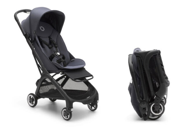 Bugaboo Butterfly lightweight stroller showing upright open position and folded position