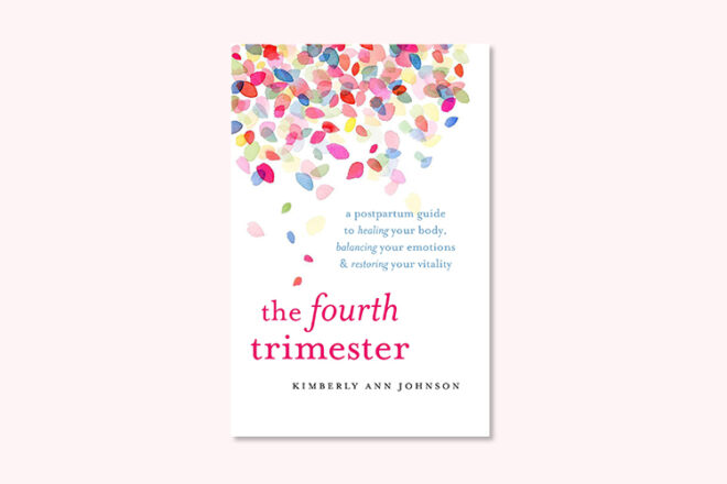 Close-up showing the cover of The Fourth Trimester book, a helpful postpartum gift. 
