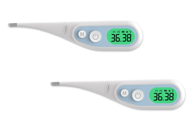 MedeScan Fast Scan Underarm Thermometer showing the clear LED digital reading that is back lit