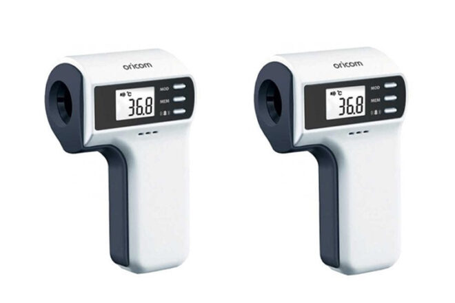 Oricom FS300 Infrared Baby Thermometer showing the LED digital display and side view