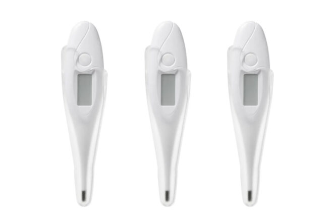Tommee Tippee Digital Thermometer underarm showing the handy safety cover and compact size