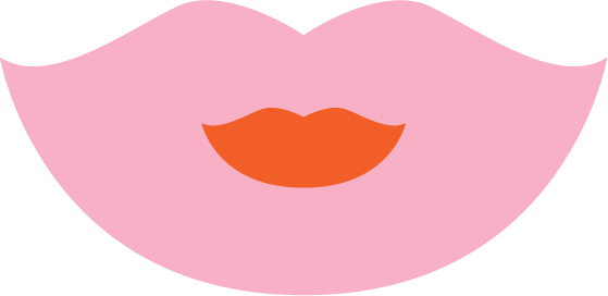 Illustration of pink and tangerine lips in a kissing pose