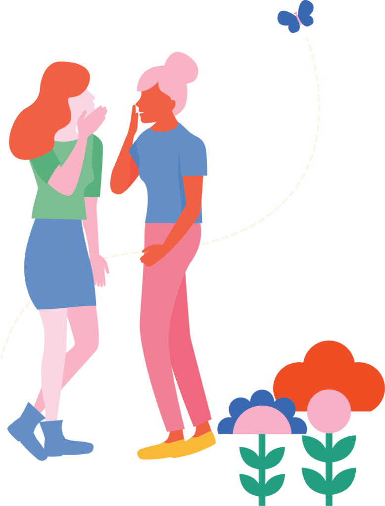 2 woman talking in garden illustration