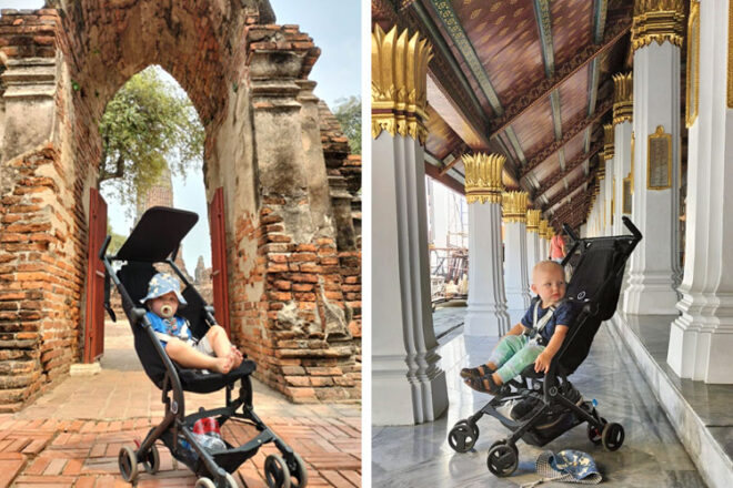 Toddler sitting in the Karion Kids Travel Stroller in Thailand