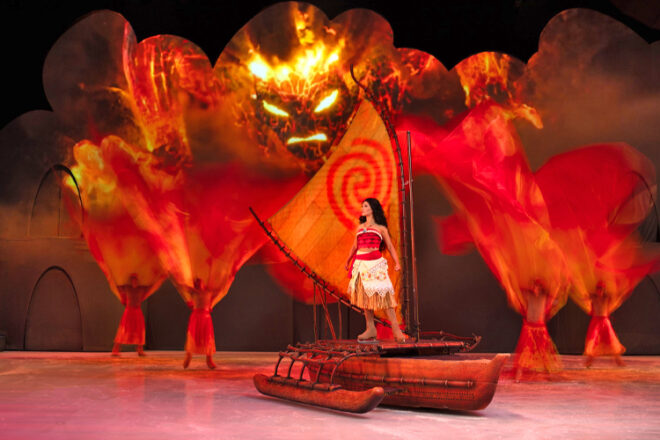 Character Moana standing on a boat for Disney On Ice presents 100 Years of Wonder