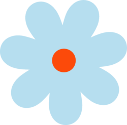 Illustration of a light blue and tangerine centred flower head