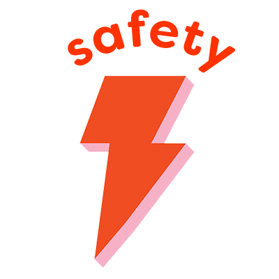 Lightening bolt illustration with the word safety above it.