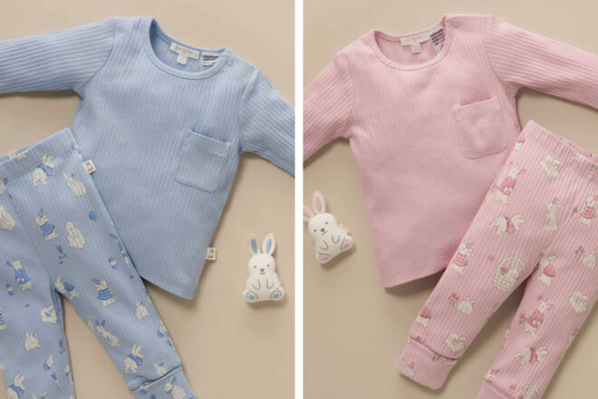 Purebaby Easter PJs Rib set with bunny toy