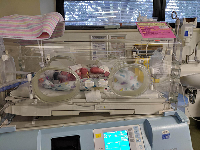 Claire's second baby in NICU incubated