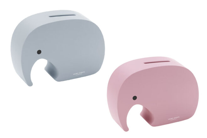 Georg Jensen Miniphant piggy banks in baby blue and pink
