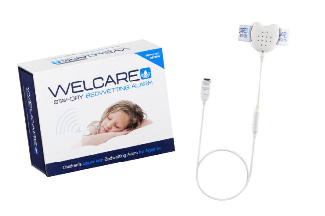 Welcare device for arm positoned next to box showing size and scale