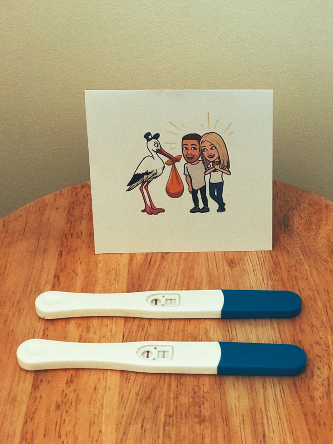 positive pregnancy tests and card