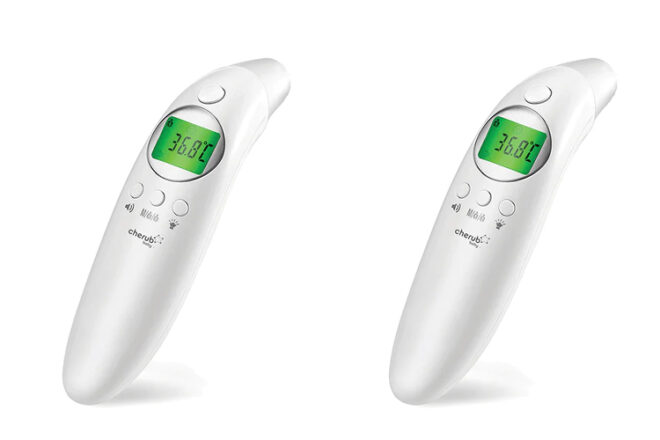 Cherub Baby 4-in-1 digirtal thermometer showing controls and digital display in celsius