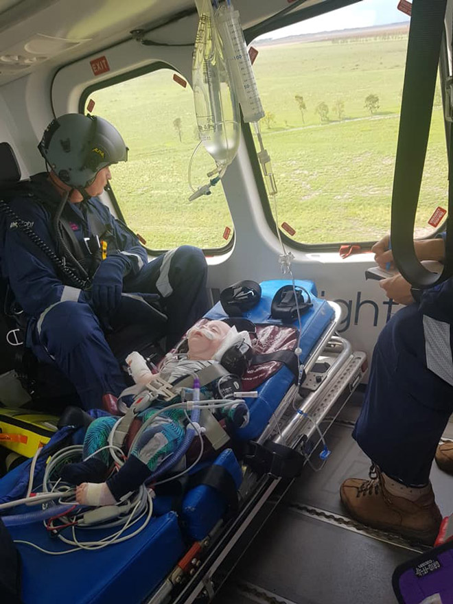 A sick baby is airlifted to hospital.