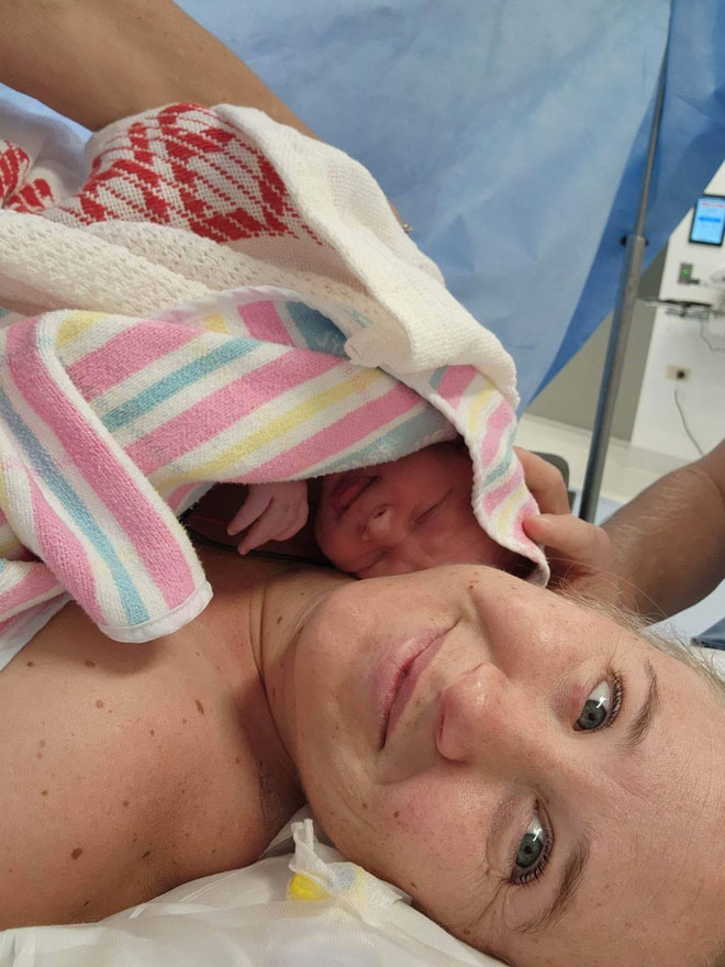 Tegan and Fletcher after birth