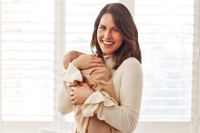 Rachel Corbett holding her newborn baby girl Olivia