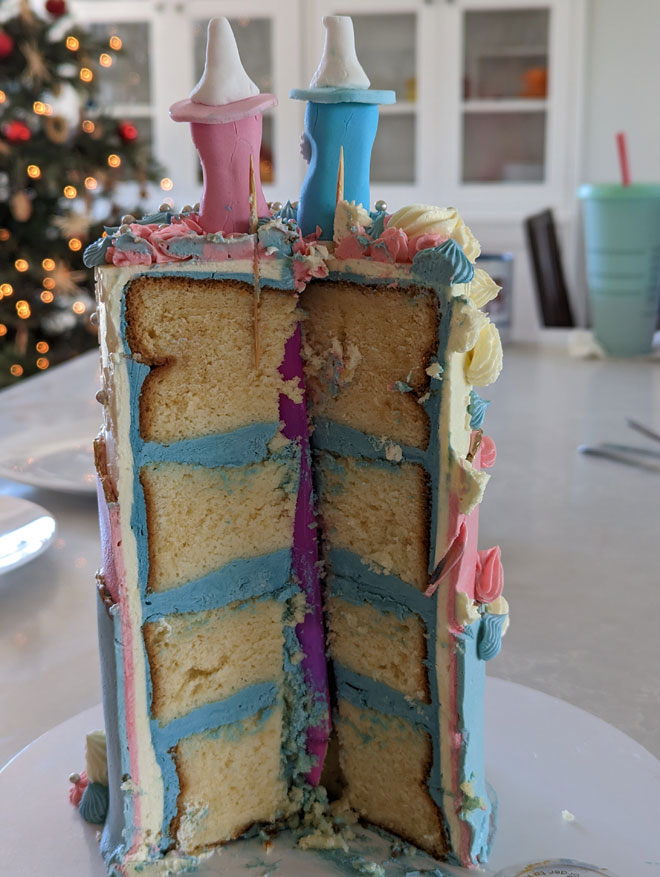 inside of gender reveal cake